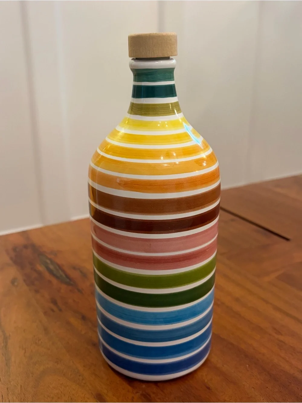 Frantoio Muraglia Italy Rainbow Ceramic Olive Oil Bottle Empty Hand Painted 17oz